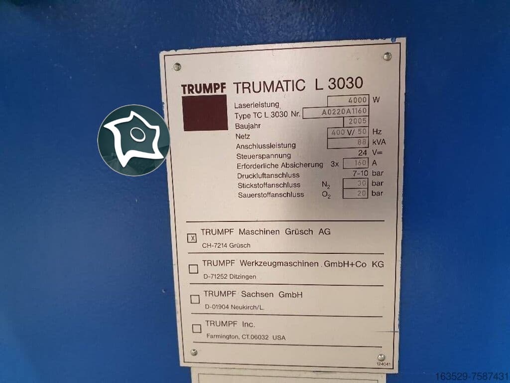 Лазерная резка с ЧПУ TRUMPF TruLaser 3030-ID16887