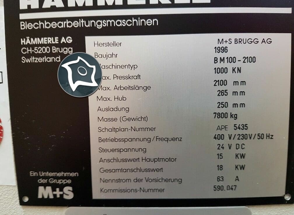 Листогибочный гидравлический пресс с ЧПУ HÄMMERLE BM 100-2000-ID15572