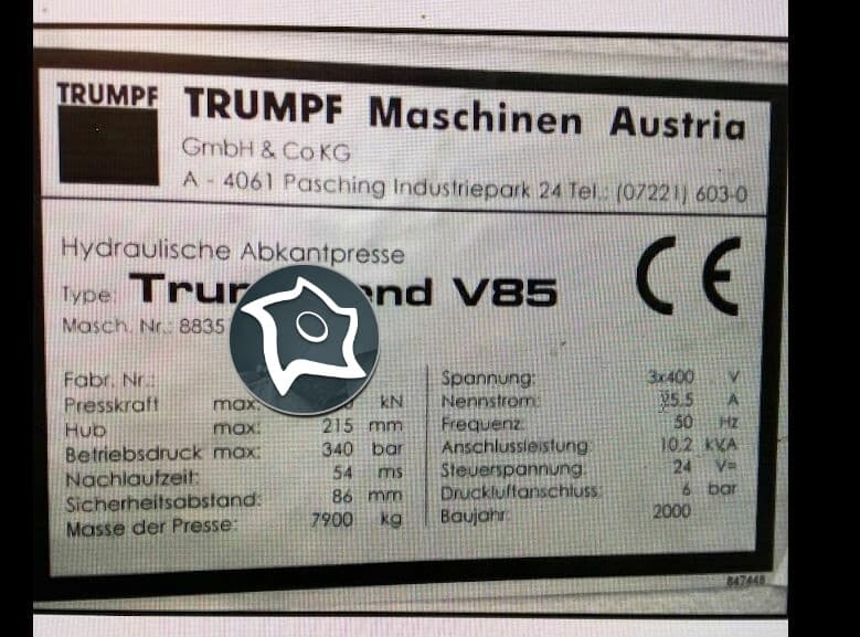 Листогибочный гидравлический пресс с ЧПУ Trumpf V 85-ID16306