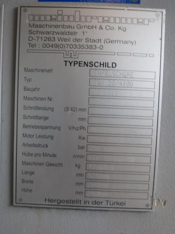 Настольные ножницы - гидравлические WEINBRENNER TSV204100-ID17989