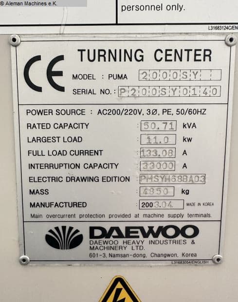 Токарный центр с ЧПУ DOOSAN- PUMA 2000 SY-ID17848