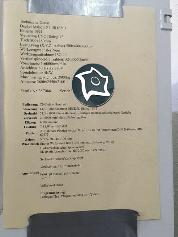 Универсально-фрезерный станок с ЧПУ DECKEL MAHO FP 3-50-ID16189