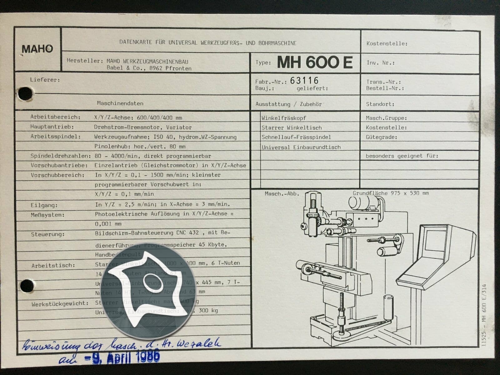 Универсально-фрезерный станок с ЧПУ MAHO MH 600 E-ID15367