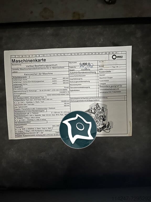 Вертикально-фрезерный станок с ЧПУ HERMLE C 800 U-ID16873