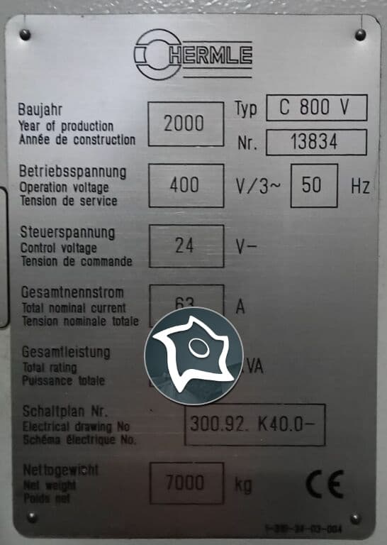 Вертикально-фрезерный станок с ЧПУ HERMLE C 800 V-ID16603