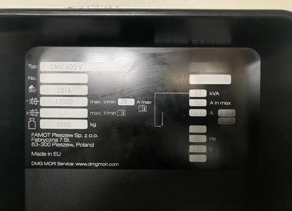 Вертикальный обрабатывающий центр с ЧПУ DMG MORI CMX 600 V-ID17458