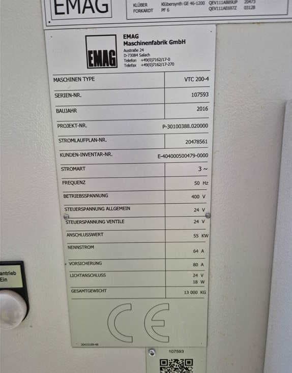 Вертикальный токарный станок EMAG VTC 200-4 -ID17558